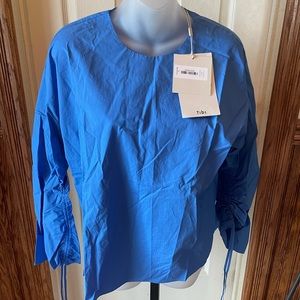Tibi XS Arcadia Blue Scultp Crew Neck With Adjustable Sleeves 2 Ways To Wear